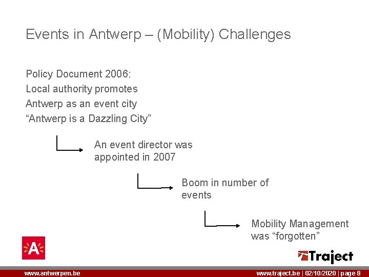 Events in Antwerp – (Mobility) Challenges Policy Document 2006: Local authority promotes Antwerp as