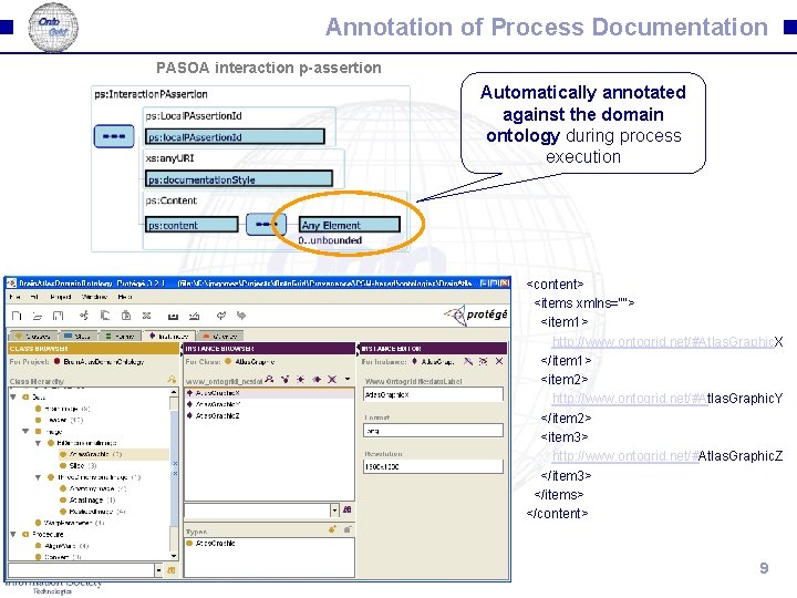 Annotation of Process Documentation PASOA interaction p-assertion Automatically annotated against the domain ontology during