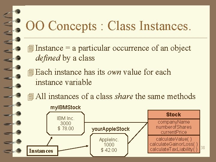 OO Concepts : Class Instances. 4 Instance = a particular occurrence of an object