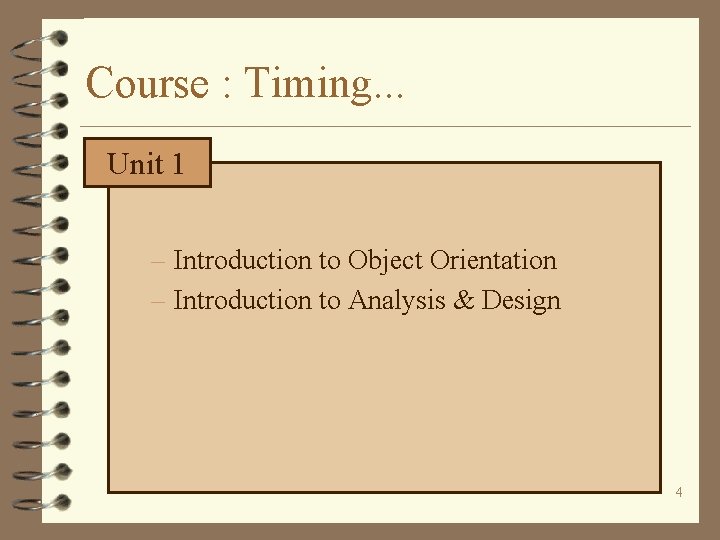 Course : Timing. . . Unit 1 – Introduction to Object Orientation – Introduction
