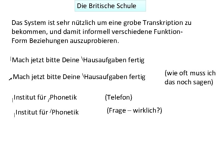 Die Britische Schule Das System ist sehr nützlich um eine grobe Transkription zu bekommen,