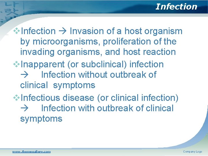 Infection Invasion of a host organism by microorganisms, proliferation of the invading organisms, and