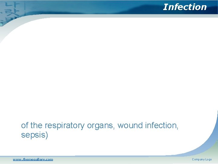 Infection of the respiratory organs, wound infection, sepsis) www. themegallery. com Company Logo 