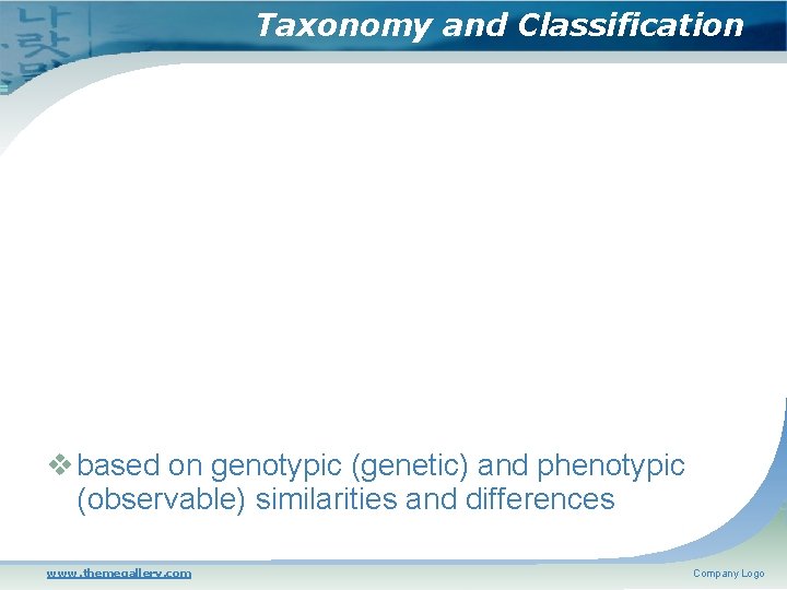 Taxonomy and Classification based on genotypic (genetic) and phenotypic (observable) similarities and differences www.