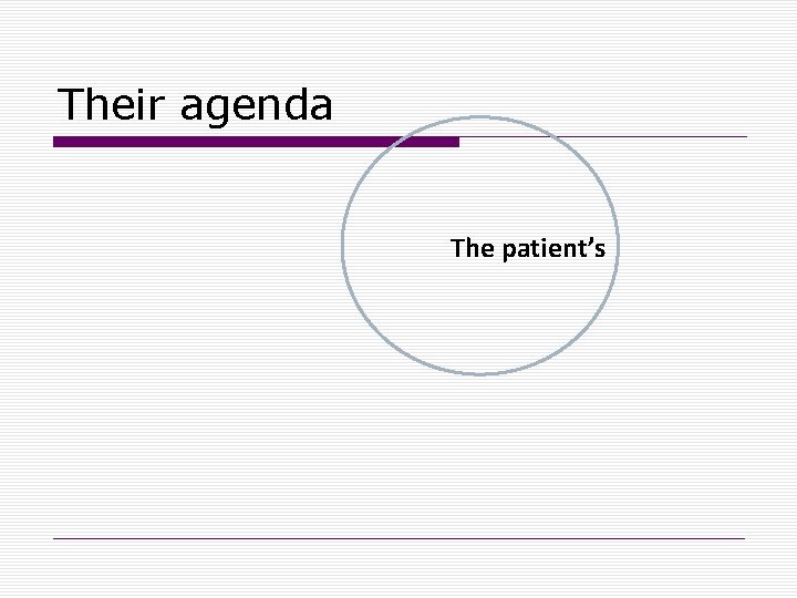 Their agenda The patient’s 