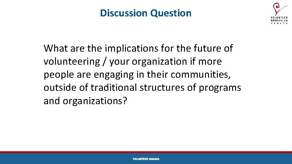 Discussion Question What are the implications for the future of volunteering / your organization