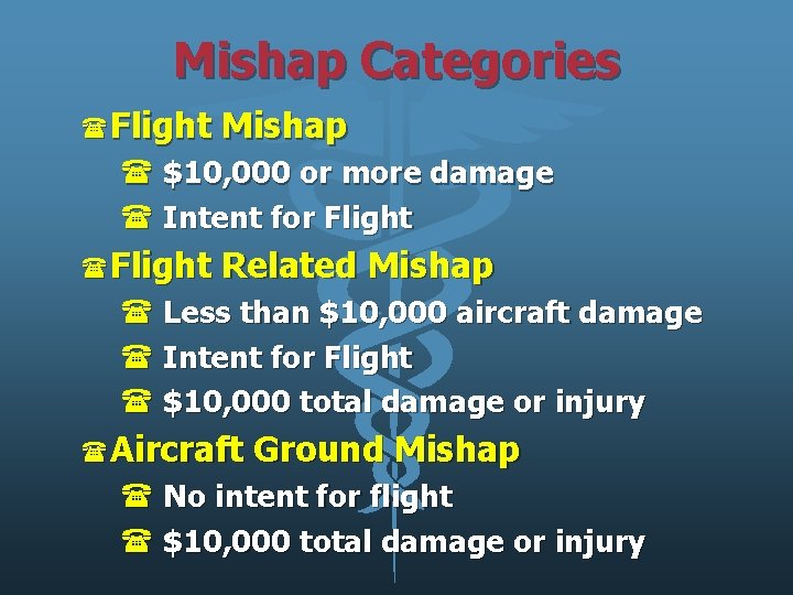 Mishap Categories (Flight Mishap ( $10, 000 or more damage ( Intent for Flight