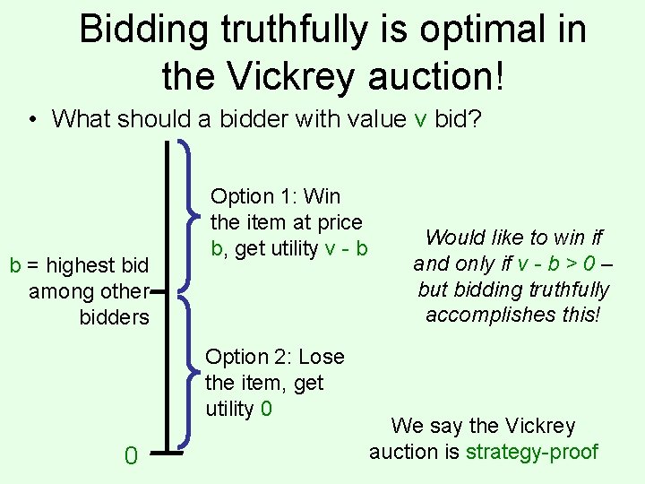 Bidding truthfully is optimal in the Vickrey auction! • What should a bidder with