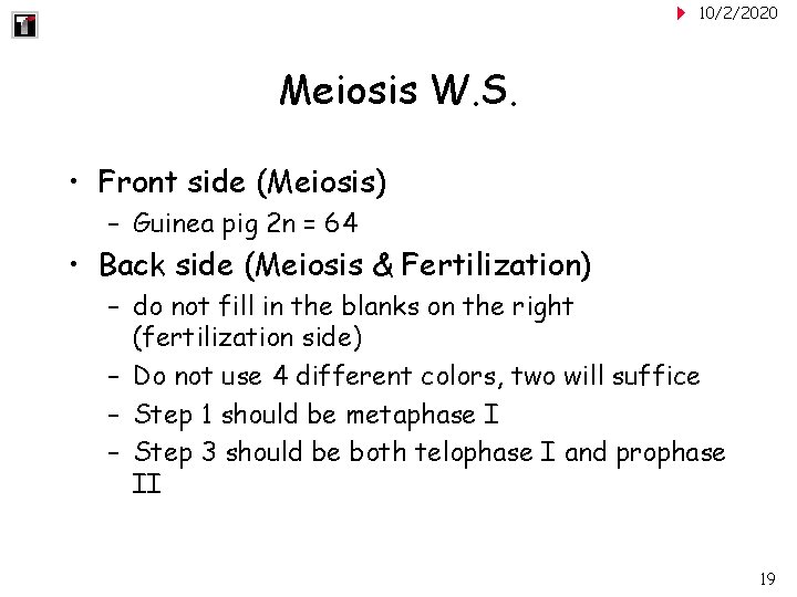 10/2/2020 Meiosis W. S. • Front side (Meiosis) – Guinea pig 2 n =