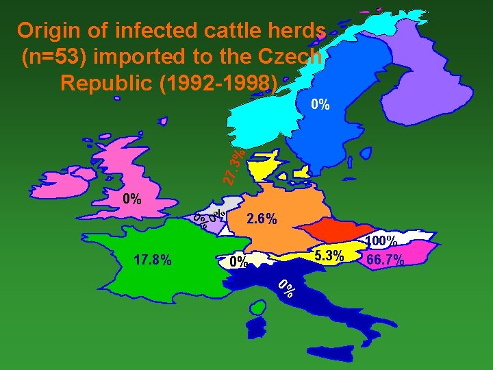 Origin of infected cattle herds (n=53) imported to the Czech Republic (1992 -1998) 27.