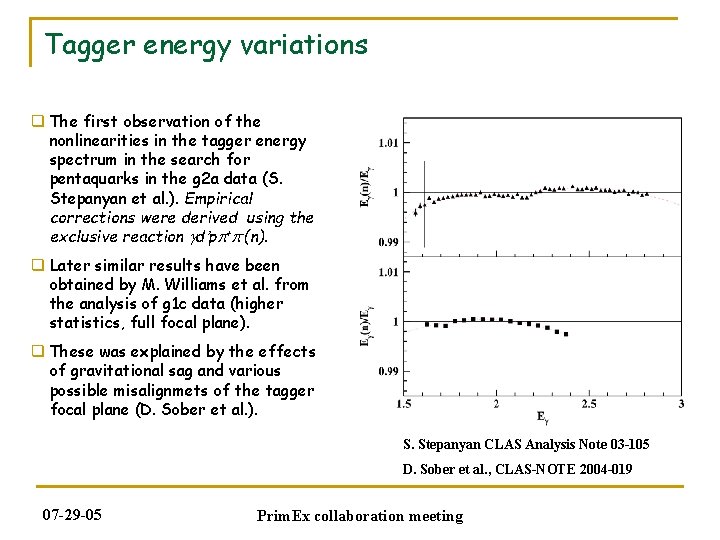 Tagger energy variations q The first observation of the nonlinearities in the tagger energy