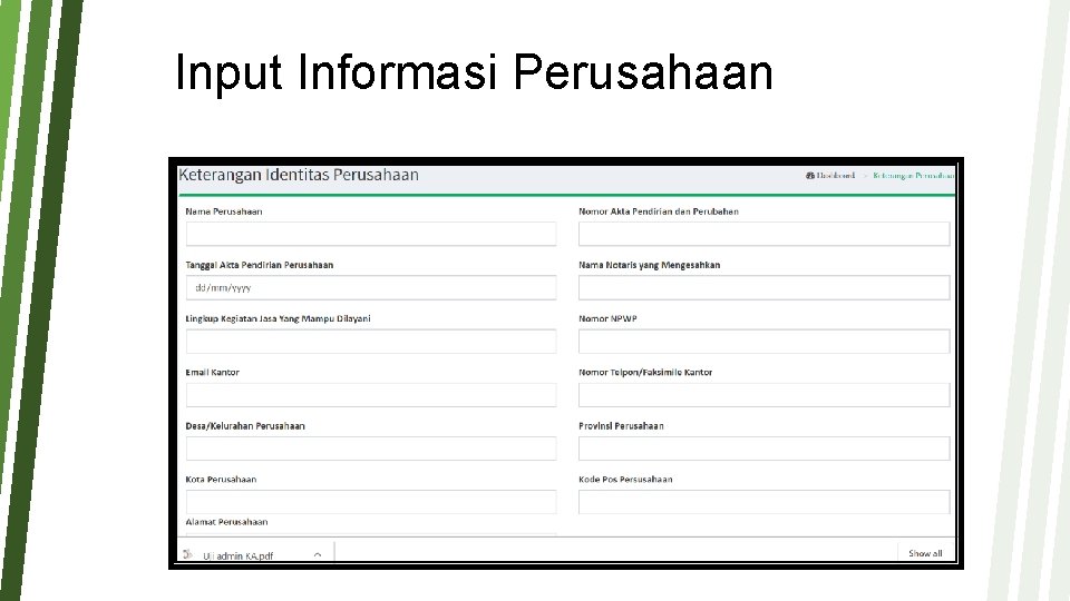 Input Informasi Perusahaan 