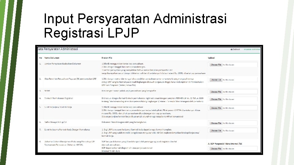 Input Persyaratan Administrasi Registrasi LPJP 