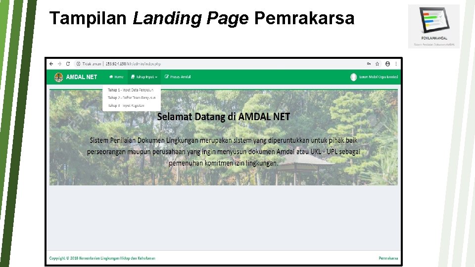 Tampilan Landing Page Pemrakarsa 