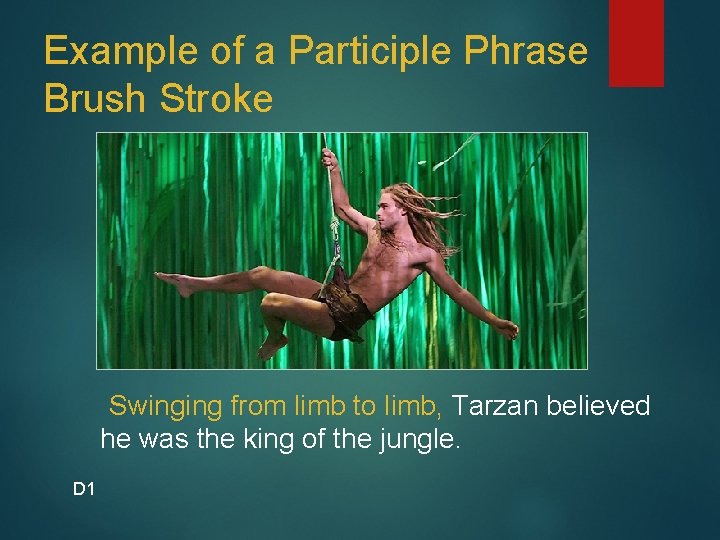 Example of a Participle Phrase Brush Stroke Swinging from limb to limb, Tarzan believed
