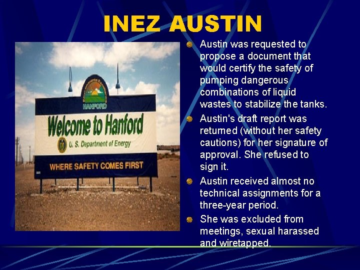 INEZ AUSTIN Austin was requested to propose a document that would certify the safety INEZ AUSTIN Austin was requested to propose a document that would certify the safety