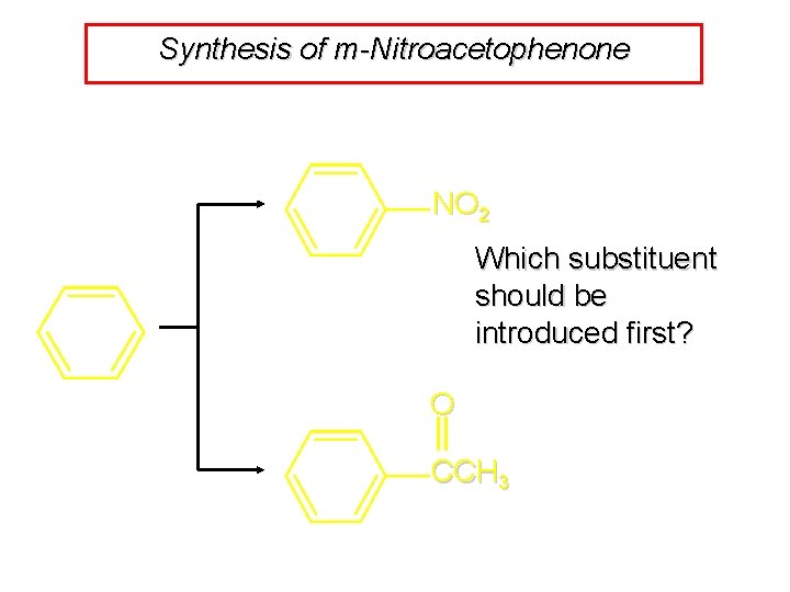 Synthesis of m-Nitroacetophenone NO 2 Which substituent should be introduced first? O CCH 3 Synthesis of m-Nitroacetophenone NO 2 Which substituent should be introduced first? O CCH 3