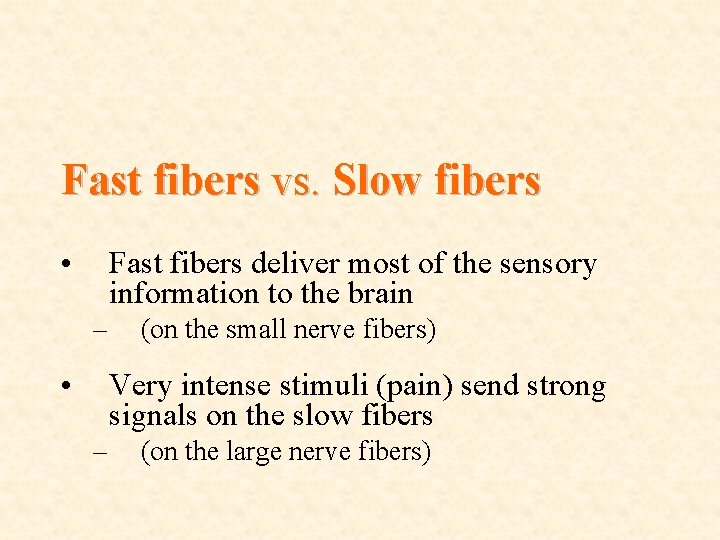 Fast fibers vs. Slow fibers • Fast fibers deliver most of the sensory information