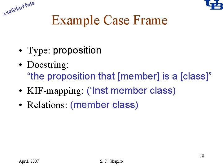 alo @ cse f buf Example Case Frame • Type: proposition • Docstring: “the