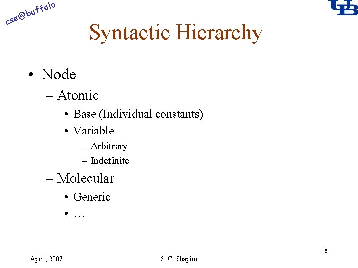 alo @ cse f buf Syntactic Hierarchy • Node – Atomic • Base (Individual