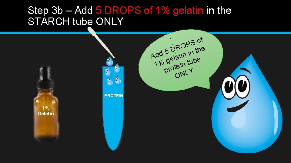 Step 3 b – Add 5 DROPS of 1% gelatin in the STARCH tube