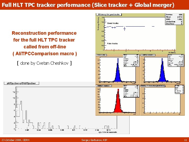 Full HLT TPC tracker performance (Slice tracker + Global merger) Reconstruction performance for the