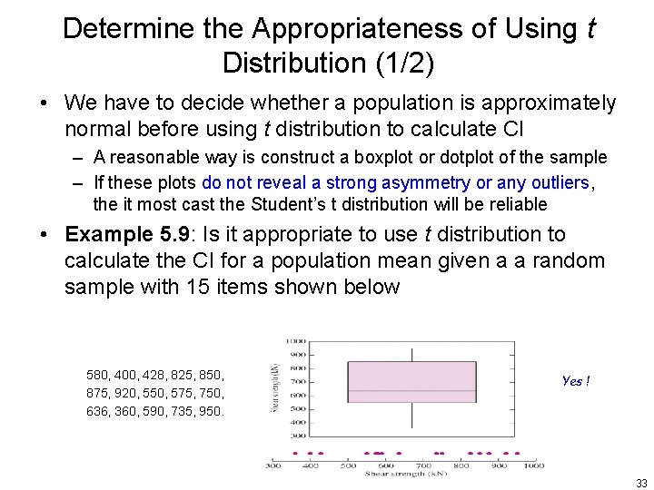 Determine the Appropriateness of Using t Distribution (1/2) • We have to decide whether