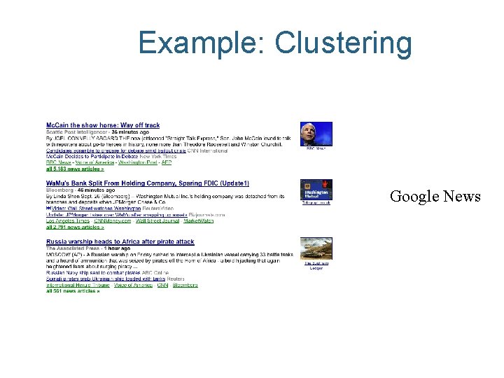 Example: Clustering Google News 