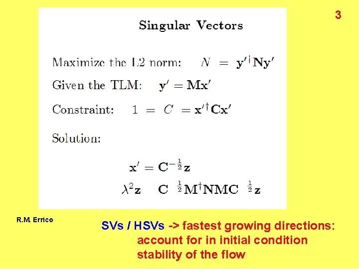 3 R. M. Errico SVs / HSVs -> fastest growing directions: account for in 3 R. M. Errico SVs / HSVs -> fastest growing directions: account for in