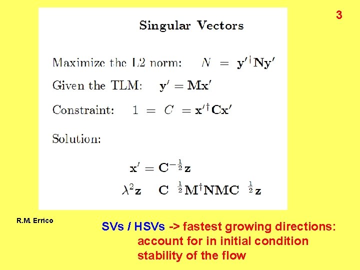 3 R. M. Errico SVs / HSVs -> fastest growing directions: account for in