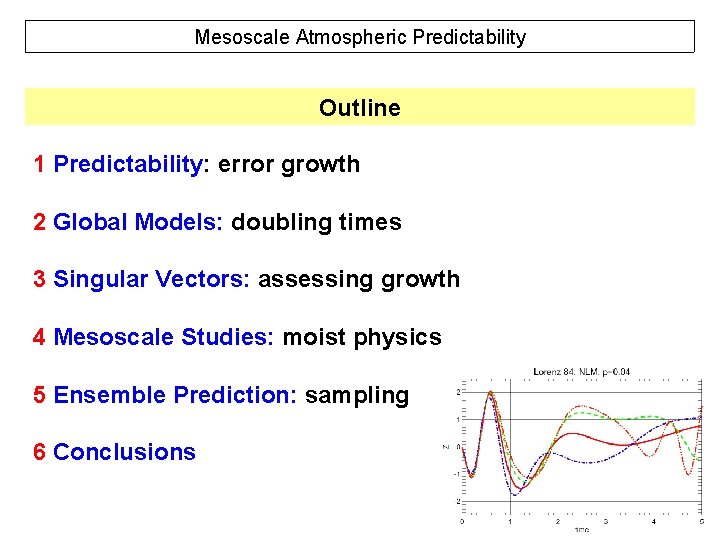 Mesoscale Atmospheric Predictability Outline 1 Predictability: error growth 2 Global Models: doubling times 3 Mesoscale Atmospheric Predictability Outline 1 Predictability: error growth 2 Global Models: doubling times 3