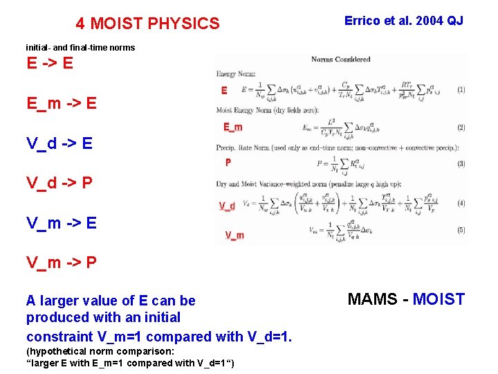 4 MOIST PHYSICS Errico et al. 2004 QJ initial- and final-time norms E -> 4 MOIST PHYSICS Errico et al. 2004 QJ initial- and final-time norms E ->