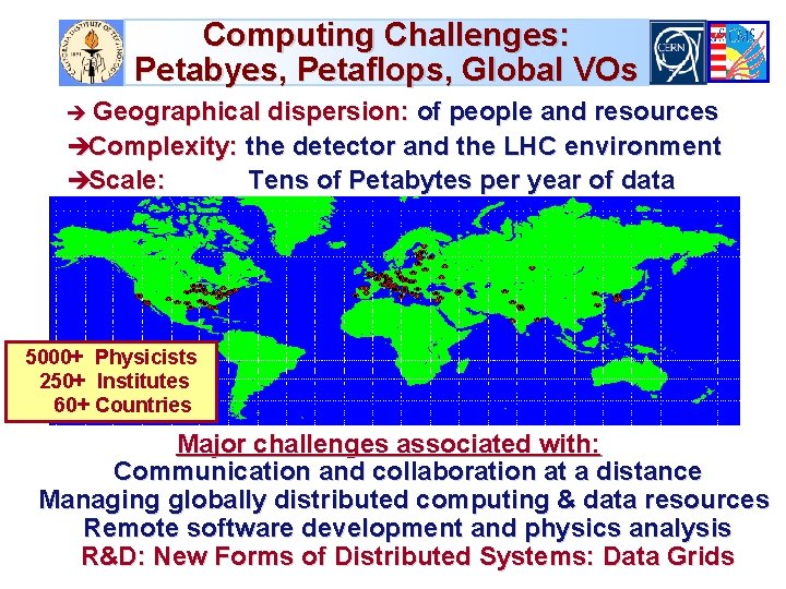 Computing Challenges: Petabyes, Petaflops, Global VOs è Geographical dispersion: of people and resources èComplexity: