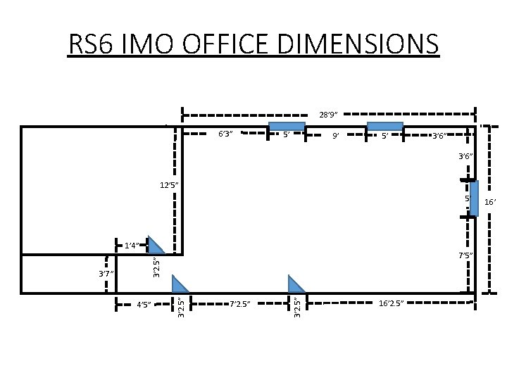 RS 6 IMO OFFICE DIMENSIONS 28’ 9” 6’ 3” 5’ 9’ 5’ 3’ 6”