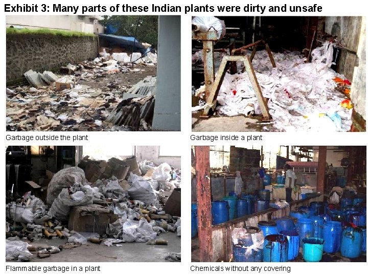 Exhibit 3: Many parts of these Indian plants were dirty and unsafe Garbage outside