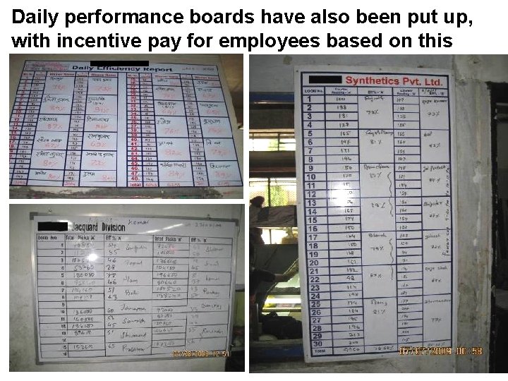 Daily performance boards have also been put up, with incentive pay for employees based