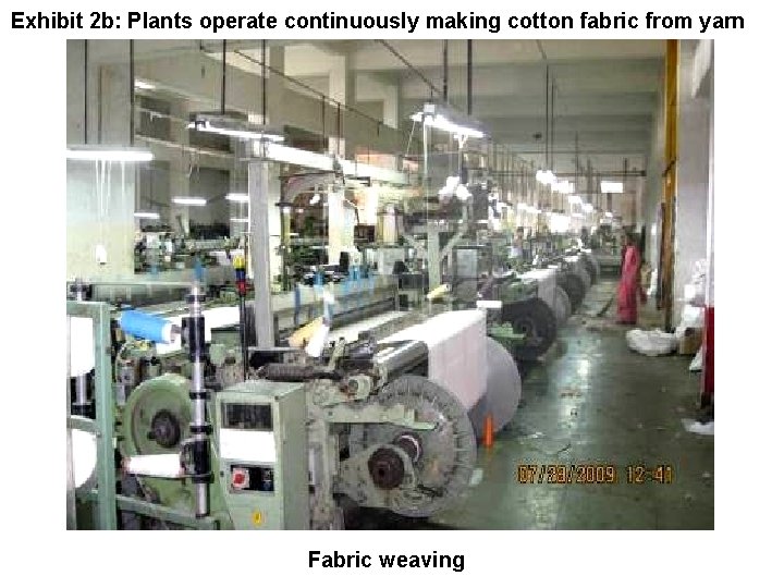 Exhibit 2 b: Plants operate continuously making cotton fabric from yarn Fabric weaving 
