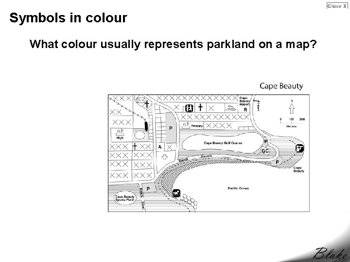 Symbols in colour What colour usually represents parkland on a map? 