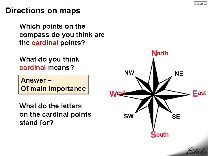 Directions on maps Which points on the compass do you think are the cardinal