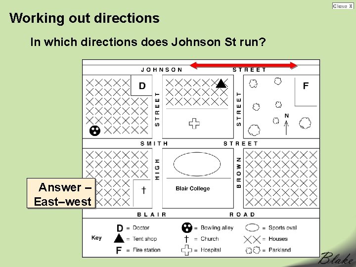 Working out directions In which directions does Johnson St run? Answer – East–west 