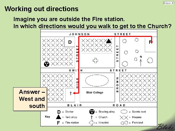 Working out directions Imagine you are outside the Fire station. In which directions would