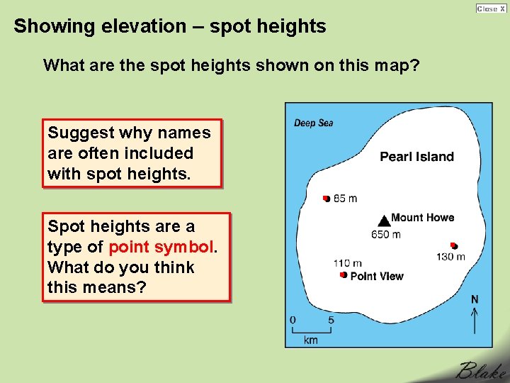 Showing elevation – spot heights What are the spot heights shown on this map? Showing elevation – spot heights What are the spot heights shown on this map?