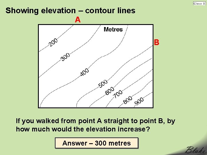 Showing elevation – contour lines A B If you walked from point A straight