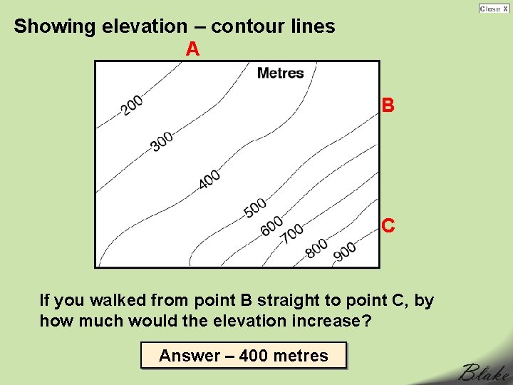 Showing elevation – contour lines A B C If you walked from point B