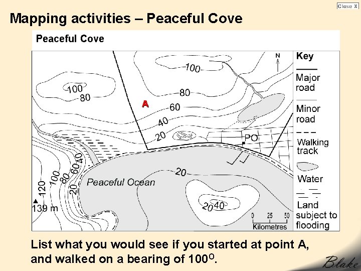 Mapping activities – Peaceful Cove A List what you would see if you started