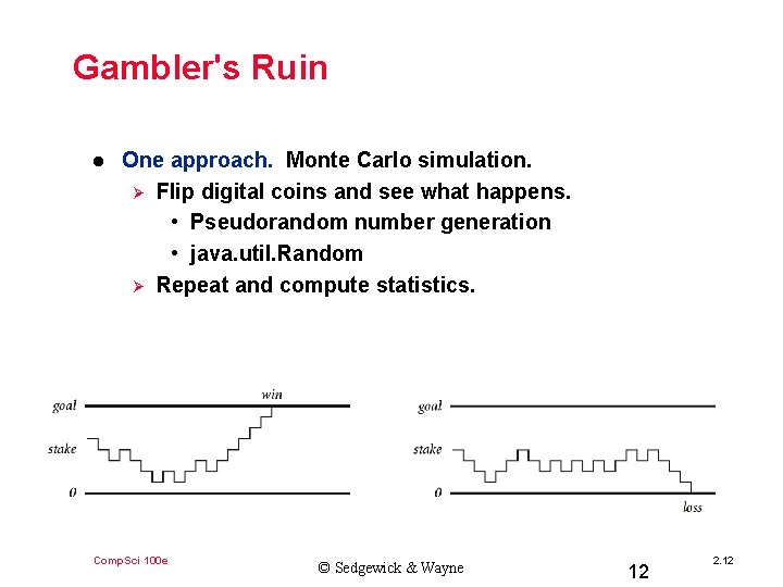 Gambler's Ruin l One approach. Monte Carlo simulation. Ø Flip digital coins and see