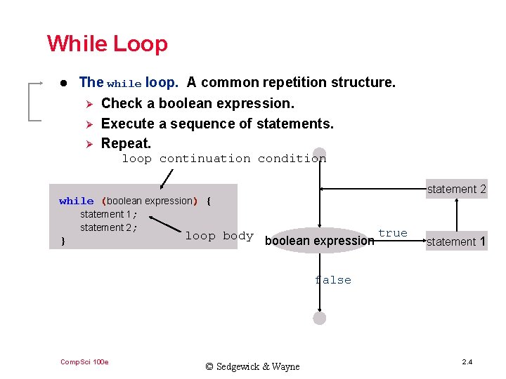 While Loop l The while loop. A common repetition structure. Ø Check a boolean