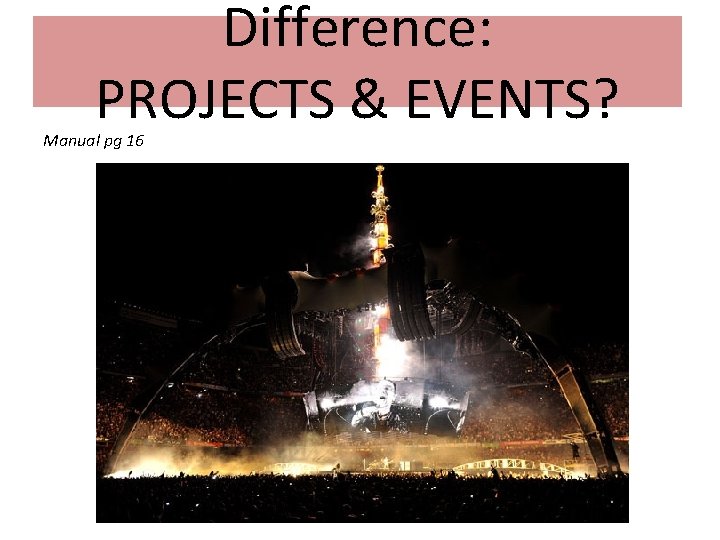 Difference: PROJECTS & EVENTS? Manual pg 16 