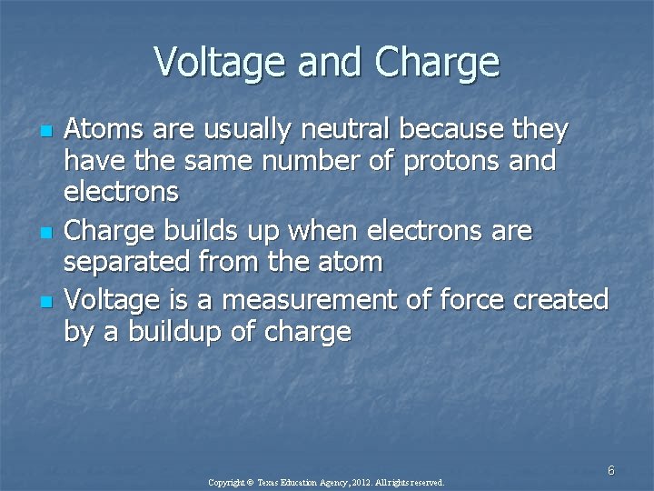 Voltage and Charge n n n Atoms are usually neutral because they have the