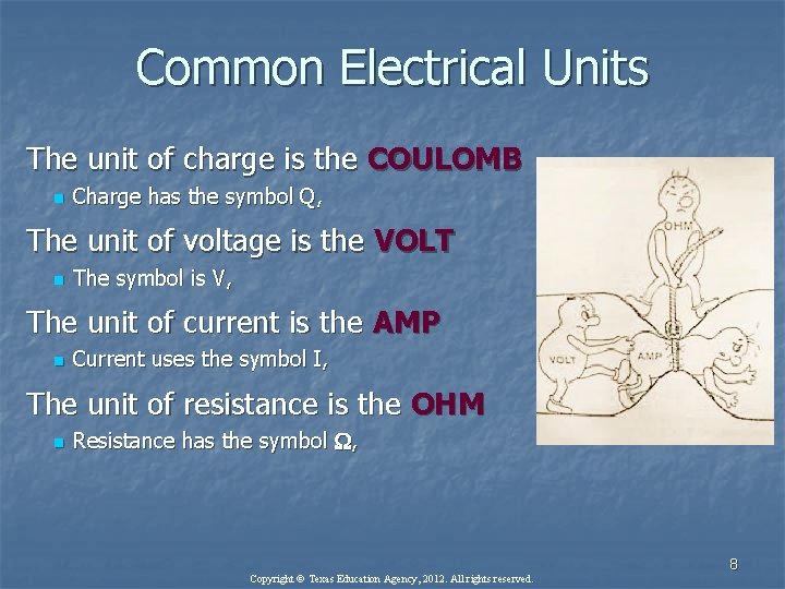 Common Electrical Units The unit of charge is the COULOMB n Charge has the